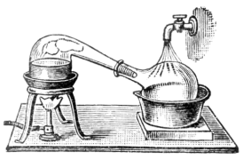 Distillation à la cornue dans un alambic